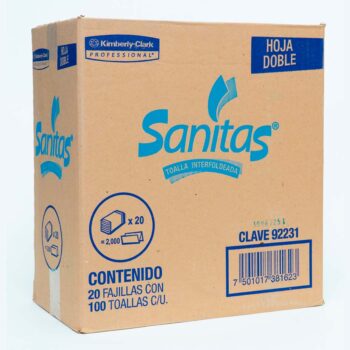 Toalla Inter doblada Sanitas caja c/20 paq.